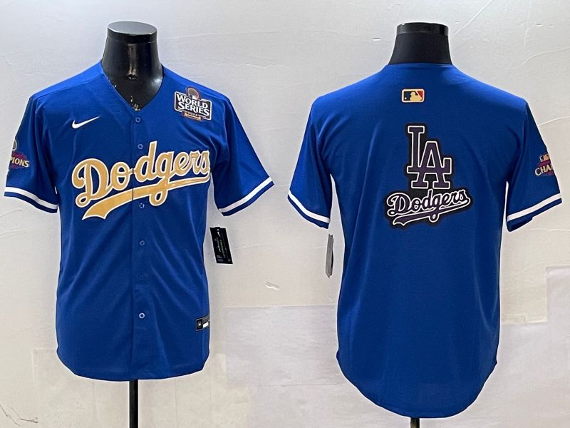 Men Los Angeles Dodgers Blank Blue Champion gold character 2025 Nike MLB Jersey style 20